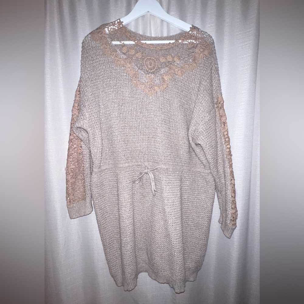 SHEIN Taupe Sweater Dress with Crochet Details